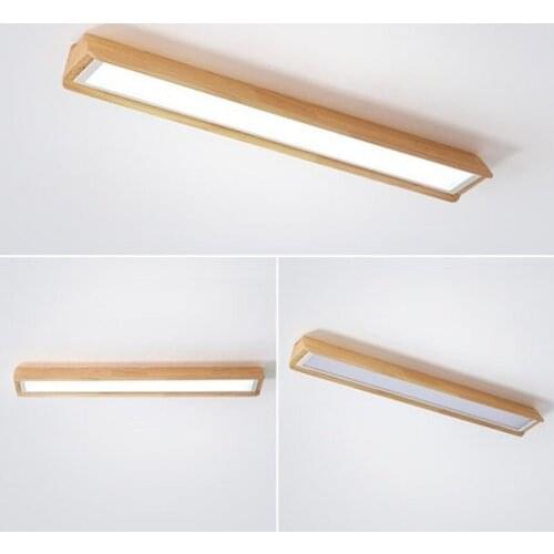 Modern LED Ceiling Lights With Wood Lampshade For Living Room Rectangle Wooden Surface Mounted Bedroom Lighting Fixture