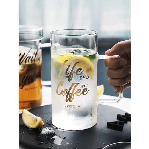 Glass Beer Mug With Lid With Handle Letter Cold Drink Cup Office Cup