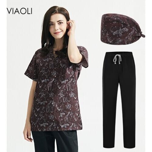 Men Women Tooth Beauty Work Accessories Uniform Short Sleeve Scrubs Shirts Blouse Scrub Tops Pocket V-neck Pet Grooming Uniforms