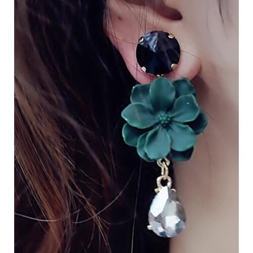 Vintage Bohemia Natural Stone Black Crystal Big Earring For Women Fashion Jewelry Green Flower Dangle Drop Earrings Bijoux