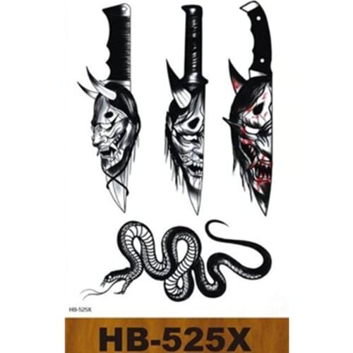 Waterproof Temporary Tattoo Sticker Old School Prajna Demon Knife Fake Tattoos Snake Rose Body Art Arm Fake Tatoo Women Men