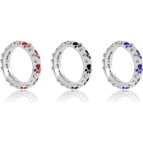 High Quality Rhinestone Ring When I Am with My Pet Animal Pet Ring Dog Paw Footprints Simple Jewelry For Dog parent Free Shippin