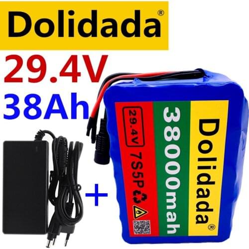100% high quality 7S5P 24V38Ah battery pack 500w 29.4V 38000mAh lithium ion battery for wheelchair electric bicycle + 2A charger
