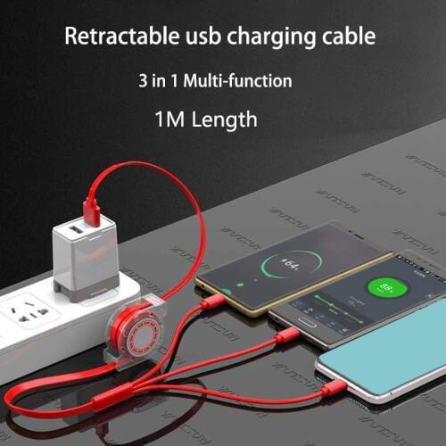 Multi 3 in 1 usb charge cable for samsung s10 s20 type c wire retractable fast charging cord for huawei honor20 mate20 oppo vivo
