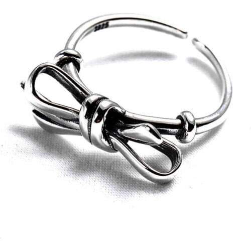 Sole Memory Retro Bow Thai Silver Sweet Cute 925 Sterling Silver Female Resizable Opening Rings SRI495