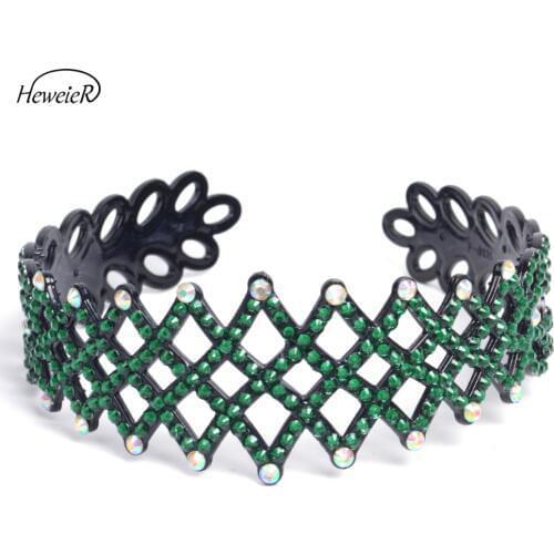 Ladies Bridal Women Hair Jewelry Plastic Hollow Headband Green Rhinestone Crystal Stones Hairband Hairpiece Accessories