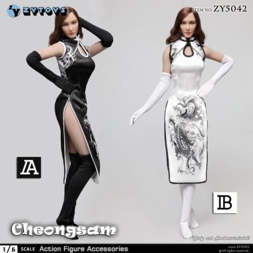ZYTOYS ZY5042 1/6 scale female dragon cheongsam suit black/white for 12 inch action figure accessory model