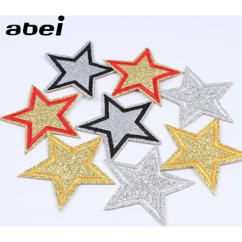 10PCS Iron On Embroidery Gold Silver Star Patch Cartoon Coat Stickers Sewing Diy Handmade Garments Appliqued Backpack Sticker