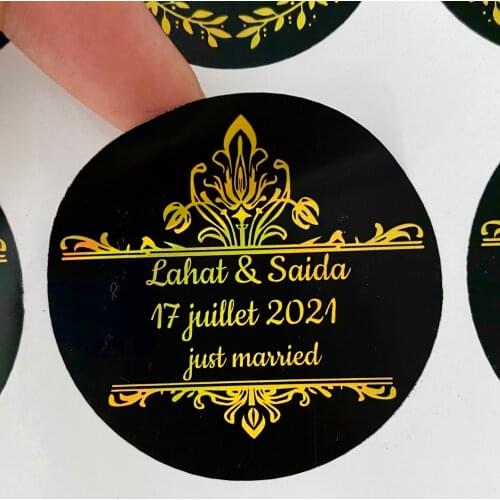 100pcs Custom Shiny Gold Stickers Personalized Baptism Decor Baby Shower Birthday Party Wedding Stickers Labels Business Logo