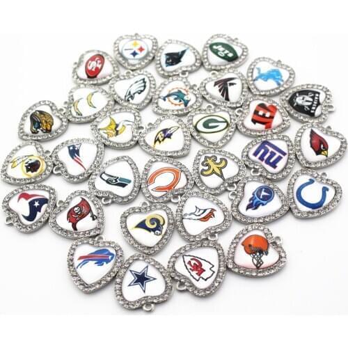 32pcs/lot Sports Team Football Baseball Hockey Crystal Dangle Charms For Men Women Bracelet Necklace Pendant DIY Jewelry