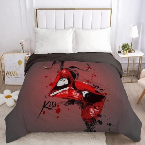 3D Duvet Cover with Zipper Comforter Blanket Quilt Cover 240x220/90/135/150 Fashion Bedding Bag Red Kiss Drop ship