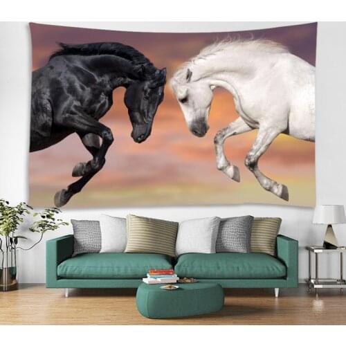 Running Horses Background Tapestry Digital Printing Decorative Tapestry Seaside View Yoga Meditation Mat