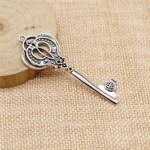 Free shipping 14pcs 62x23mm antique silver key charms diy retro jewelry fit Earring keychain hair card pendant accessories
