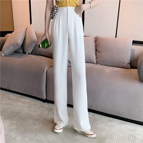 Wide Leg Pants Womens High Waist Full-length Summer Korean Loose Suit Pants Plus Size Fashion Chic Split Trouser Street Wear