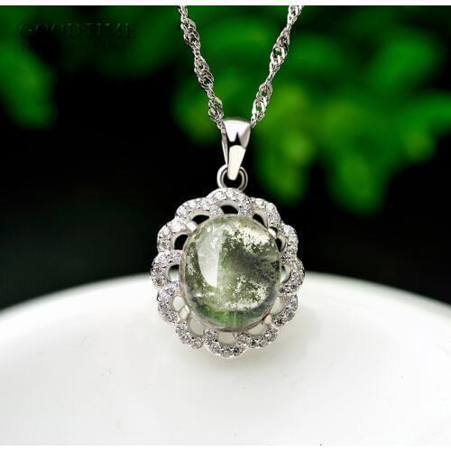 Fashion Real 925 Sterling Silver Necklaces Flower Green Phantom Zircon Pendant Necklaces Chain For Women