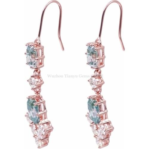 Tianyu Gems Silver Long Dangling Earrings Moissanite Diamonds Jewelry Blue and White Gemstones Drop Earrings 2021 Wedding Gifts