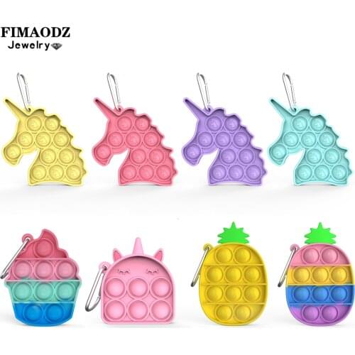 FIMAODZ Mini Push Bubble Fidget Sensory Toy Keychain Bubble Silicone Pineapple Unicorn Reliver Stress Toys Key Chain for Kids
