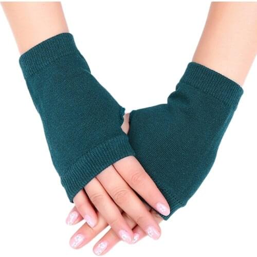 Unisex Cotton Knitted Fingerless Gloves Solid Color Stretchy Thumb Hole Wrist Length Driving Mittens Hand Warmers