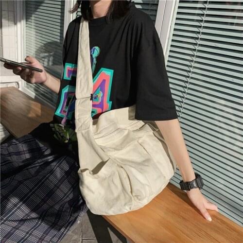 Multi Pockets Canvas Big Size Handbag Female Male Teenager Student Over Large High Street Hip Hop Fabric Zipper Messenger Bag