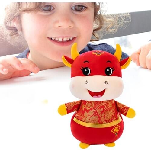 Chinese Year Of Ox Plush Toy Chinese Cow Mascot Soft Stuffed Doll Cartoon Animal Cattle Plush Dolls For Kids Gift Home Decora