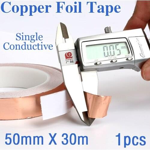 1pcs 50MM X 30M Adhesive Single Face Electric Conduction Copper Foil Tape EMI Shielding Guitar Slug and Snail Barrier
