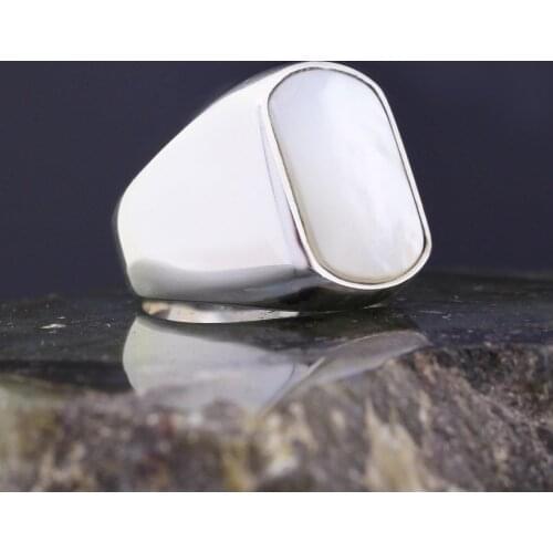 Solid 925 Sterling Silver Gemstone Mens Ring with Mother of Pearl Stone Ring Special Ring Jewelry Accessory For Men Gift idea