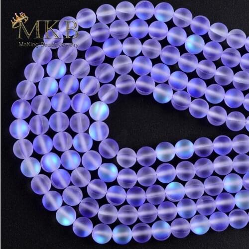 Natural Dull Polish Matte Purple Moonstone Round Beads Space Loose Beads For Jewelry Making 6/8mm DIY Bracelets Jewellery 15"