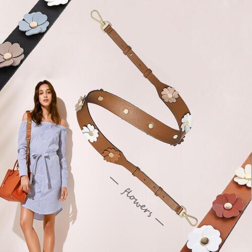 Fashion Flower Adjustable Bag Strap Brand Crossbody Wide Shoulder Strap for Bag Accessories Leather for Women Girl Handbag