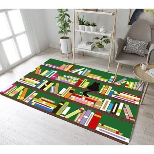 Cartoon Black Cat On Wooden Bookshelf Carpets Area Rugs Home Living Room Floor Cushion Bathroom Non-Slip Indoor Office Door Mat
