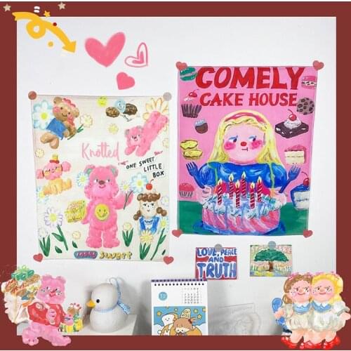 Cartoon Wall Tapestry Retro Oil Painting Tapestry Bedroom Background Hanging Cloth Photo Props for Home Living Room Wall Decor