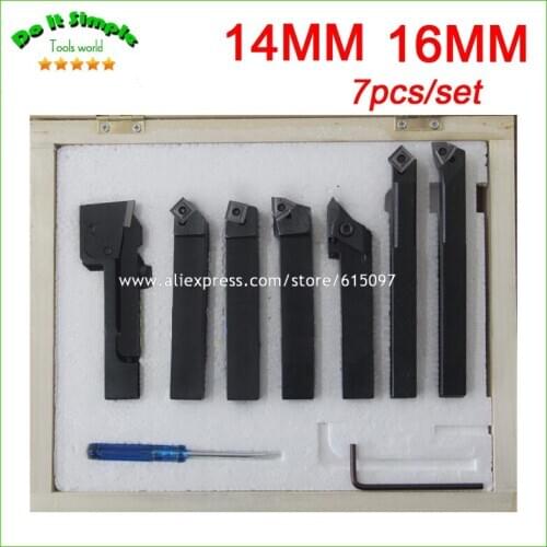 7pcs/set 14mm 16mm Hard Alloy Blade Turning Lathe Tool Kits Cutter