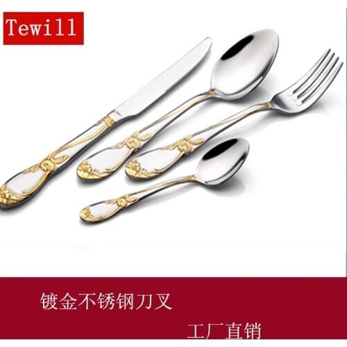 Stainless Steel Gold-Plated Knife, Fork and Spoon Sunflowers Series Hotel Supplies Tableware Dinnerware Set spoon and fork set