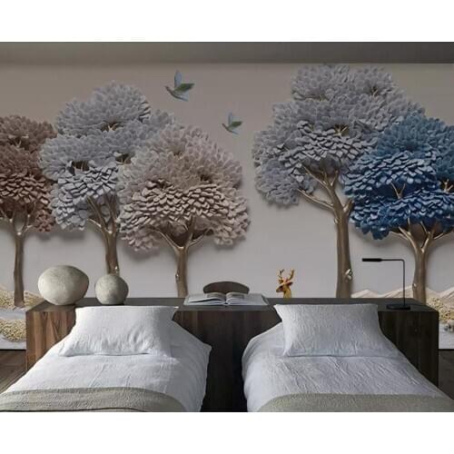 XUE SU Wall covering custom large-scale wallpaper 3D three-dimensional reliefs fortune tree elk background wall
