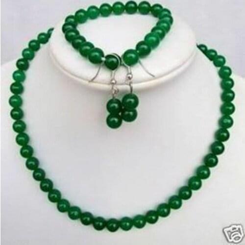 Natural 8MM Green jade Beads Necklace Bracelet earring Sets