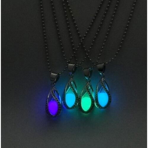2019 New Luminous Silver color Glowing Stone Hollow Pendant Necklace Statement Choker Shape Convenient Simple Necklace For Women