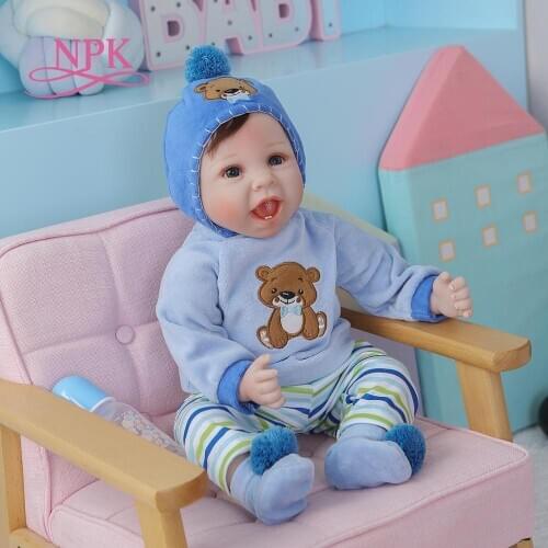 NPK 55CM soft body bebe doll reborn baby A boy with teeth doll with flexible limbs lifelike handmade doll