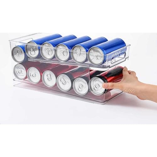 Drink Organizer Refrigerator Bin Double-Deck Fridge Beverage Dispenser Container Auto-Refill Slop Widened 200-300ml Soda Cans
