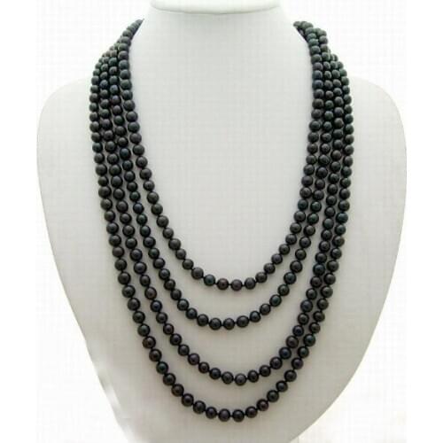 4 strands 6x7mm black colors pearl necklace natural Freshwater PEARL Women Jewelry 35cm 43cm 15'' 17