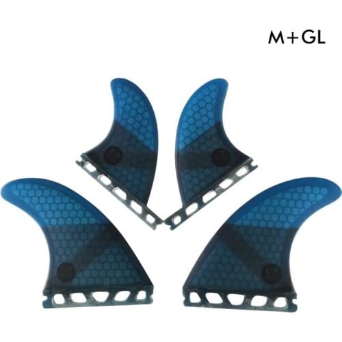 Single Tabs M+GL fins Quad-Fins Honeycomb Fiberglass surfboard fin 4 in per set Blue color