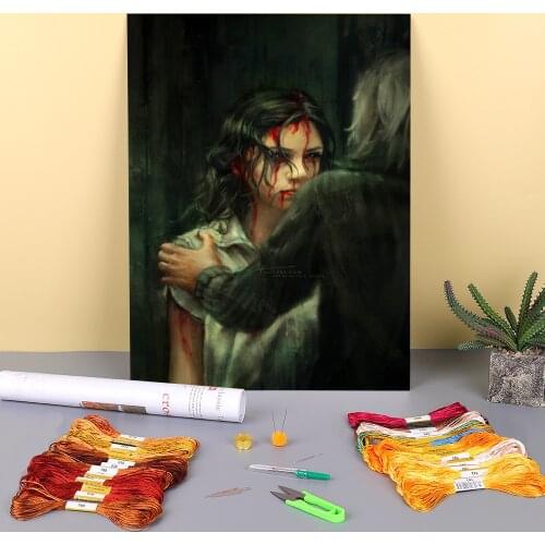 Portrait You Have To Invite Me In Printed Water-Soluble Canvas 11CT Cross Stitch DIY Embroidery Set DMC Threads Floss