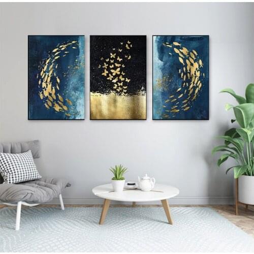 Inkjet print poster picture simple gold leaf fish abstract decorative painting living room bedroom corridor factory wholesale
