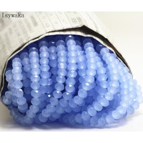 Isywaka Solid light Blue Color 4*6mm 50pcs Rondelle Austria faceted Crystal Glass Beads Loose Spacer Round Beads Jewelry Making