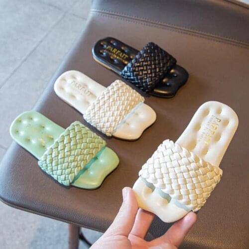 JY Summer Children Girls Beach Weave Slippers Non-slip Slides 26-36 Green Black White TB02