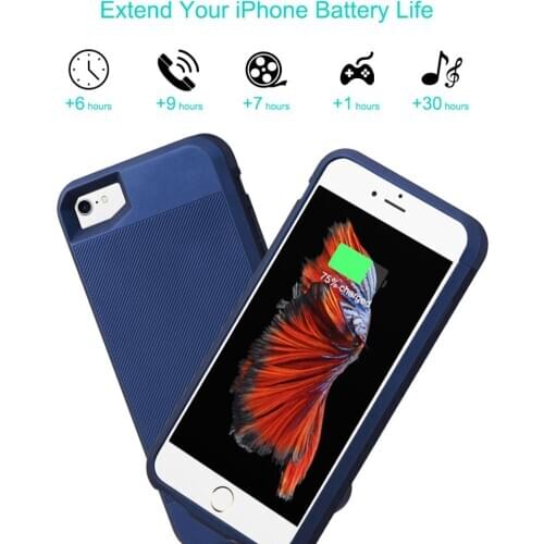 2800mAh Blue Battery Charger Case for iPhone 7 8 Power Bank Charging Case