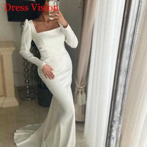 Vestido De Noiva Wedding Dress Satin Long Sleeves Sweep Train Simple Mermaid Bride Gown Vestidos Boda Invitada Perfecta
