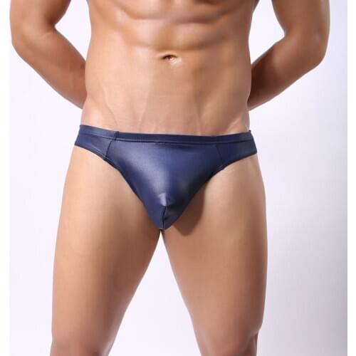 Mens underwear European size briefs patent leather fabric sexy comfortable u convex design youth mens briefs
