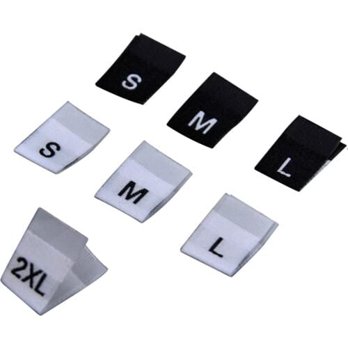 Stock damask size labels for clothes high density size tags for child clothing center fold size label for sewing fabric tag