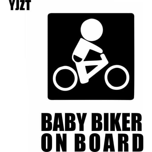 YJZT 9.7CM*13.2CM BABY BIKER ON BOARD Vinyl Sticker Car Funny Cute Decals Black/Silver C10-00768