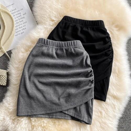 Women Knitted irregular skirt Skirt Sexy Ruched High Waist Black Short Mini Bottom Stretch Holiday Party Wear Skirts