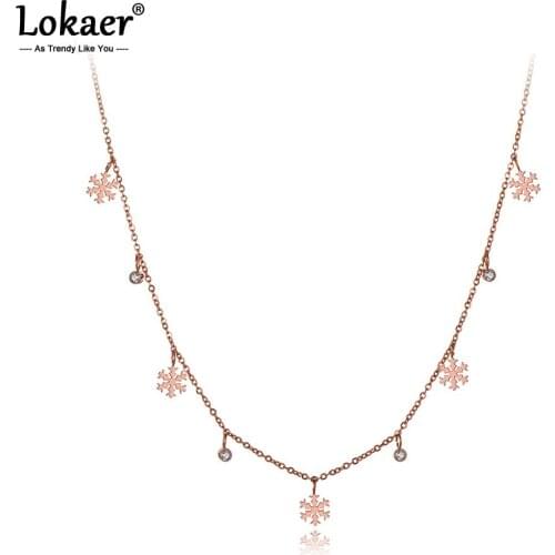 Lokaer Fashion Titanium Stainless Steel Snowflake Charm Choker Necklaces Bohemia CZ Crystal Pendant Necklace For Women N20011